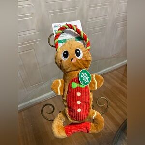 Outward Hound 16" K9 Tuff Tug Rope Squeaky Crinkle Gingerbread Man Plush Dog Toy